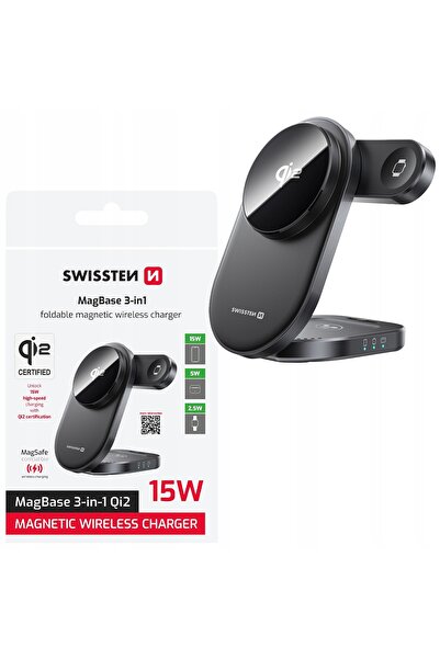 NO BRAND Swissten Qi2 Încărcător pliabil 3-în-1 15 W pentru iPhone, Apple Wat...