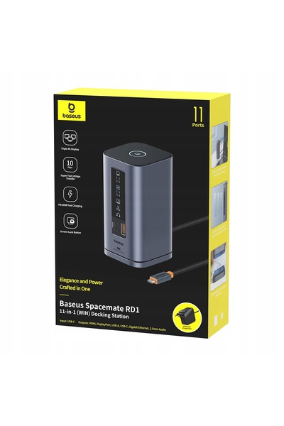 Baseus HUB 11-în-1 Stație de încărcare pentru computer USB-C 2xHDMI 4K 2xDP U...