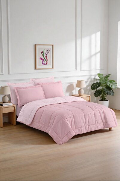 Menderes Home La Notte Ranforce Solid Colors Pink Single Bed Set 155X215 + 10...