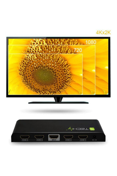 NO BRAND Splitter HDMI Techly cu 4 porturi, cu terminații placate cu aur, negru