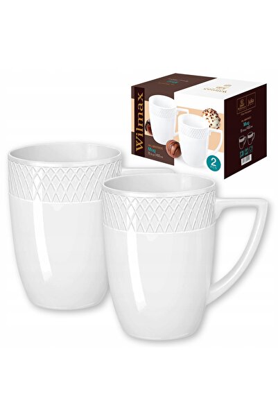 NO BRAND 2x Cană de ceai și cafea 450ml PORCELANĂ ALBĂ ceramică WILMAX