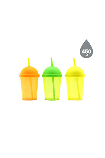 YerliÇöpPoşeti Glass with Straw - 450 ml - Transparent Color - Plastic
