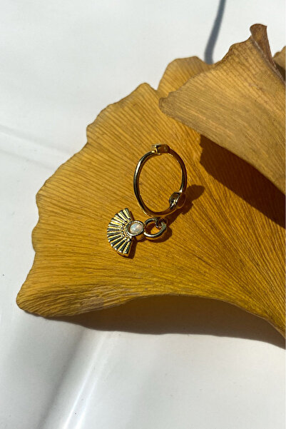 Spossy Silver Jewelry 925 Ayar Gümüş Gold Kaplamalı Beyaz Opal Taşlı Yelpaze ...