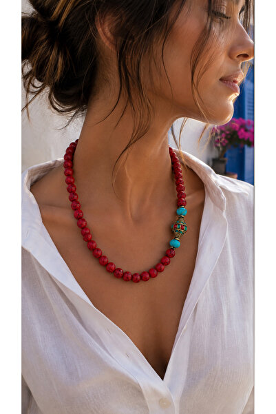 nevaastil takı & aksesuar Crimped Coral, Crimped Turquoise Natural Stone Hand...