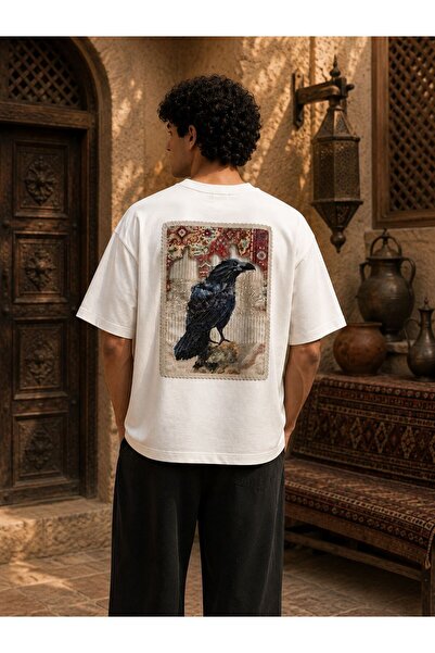 ZAVIXO Unisex Oversize Raven Printed Premium Cotton T-Shirt – Vintage Artisti...