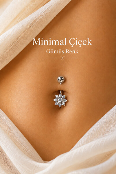 Sacce Scarves&Accessories Minimal Çiçek Zirkon Taşlı Çelik Göbek Piercingi