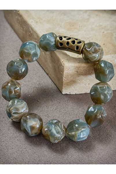 Dore Collection Carved Round Cut Acrylic Bracelet with Faceted Sphere and Gol...