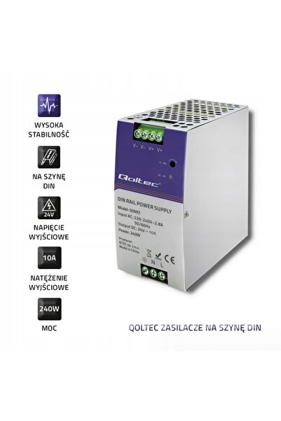 Qoltec Sursă de alimentare DIN 24V 10A 240W Automatizări Industriale șină LED...