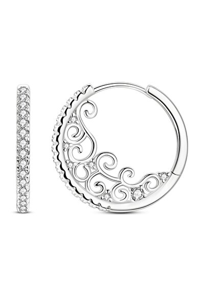 Choice12 KTE430 925 Sterling Silver Earrings Sparkling Vintage Patterned Hoop...