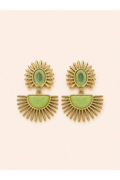 LioraJewellry Gold Detaylı Akrilik Yelpaze Küpe Yeşil