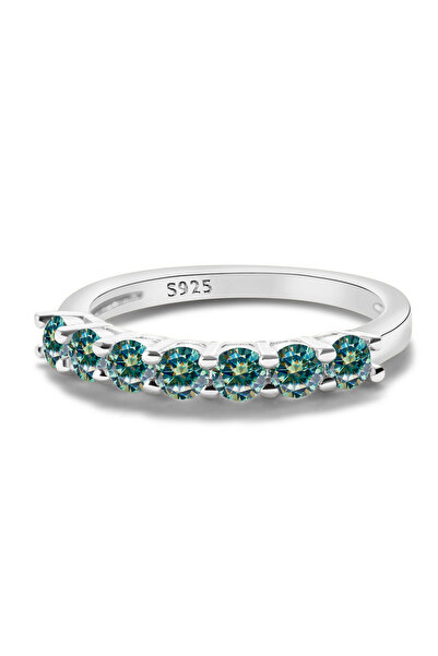 Choice38 7 bluegreen 3mmx7PCS Round Moissanite Ring 18K White Gold Plated 925...