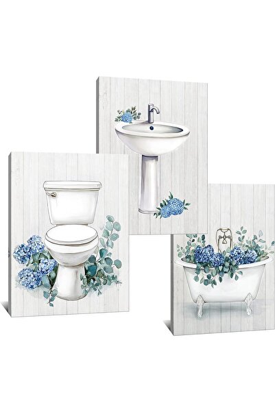 HOME MODE 30x40 cm 3 Panel Gallery Wrapped Canvas | Farmhouse Bathroom Wall A...