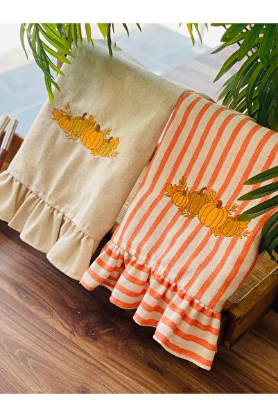 HOME OF BLOSSOM Set of 2 Embroidered Ruffled Kitchen Towels (Raw Linen Kitche...