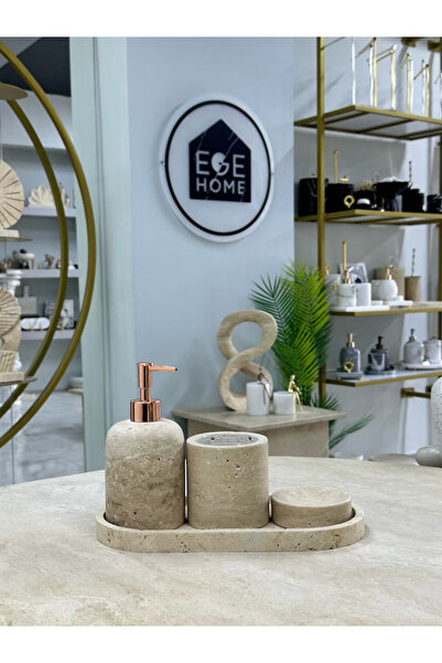 ege gross Decorative Travertine Natural 4-Piece Detailled Bathroom Set