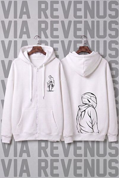 Vordevia Biker Front and Back Printed Unisex Zippered Hooded Sweatshirt Cardigan