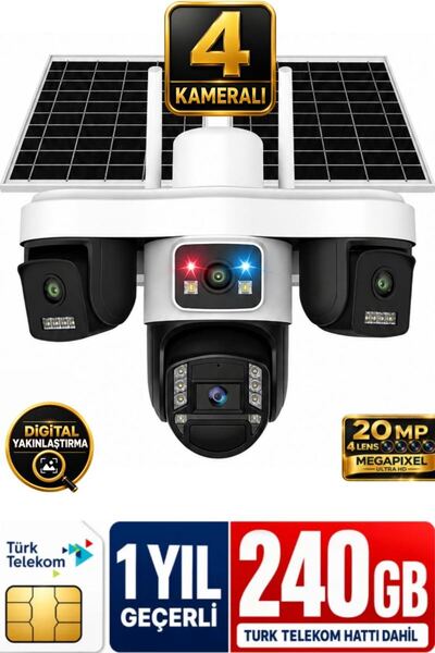 SONREİR Trio 4 Kameralı 20MP 4G 240GB Sim Kart Dahil Güvenlik Kamerası Çift S...