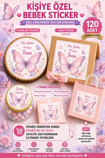 Emtory Gift Kelebek | Kişiye Özel Sticker - Süsleme Sticker - Paketeme Sticke...