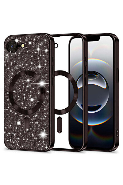 Techsuit Husă pentru iPhone 16e, Lux Glitter MagSafe, argintiu - negru