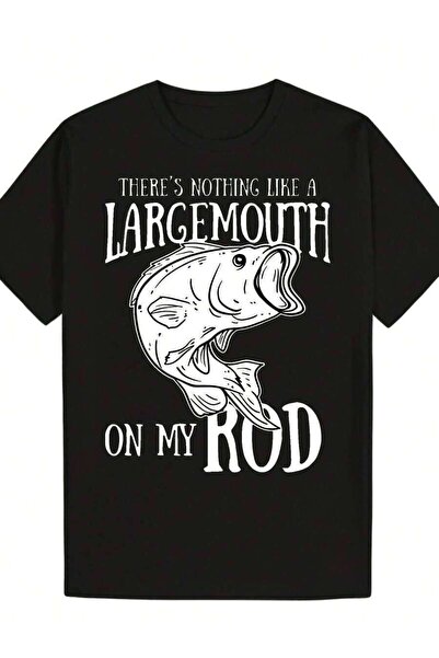 21JNRY قميص صيد أسود للرجال، مطبوع عليه شعار وطبعة Bigmouth On My Rod - قميص ...