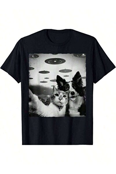 2BIR Funny And Dog Selfie With Alien UFO Unisex-Shirt