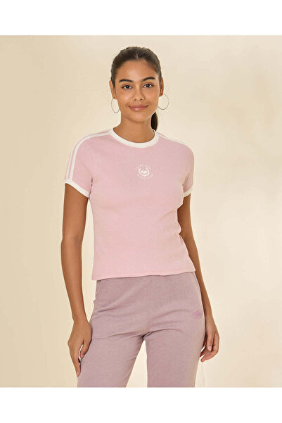 REDTAG Women Pink Contrast Rib T Shirt