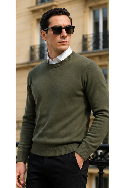 comstar Men's Winter Casual Crew Neck Sweater in Dark Green