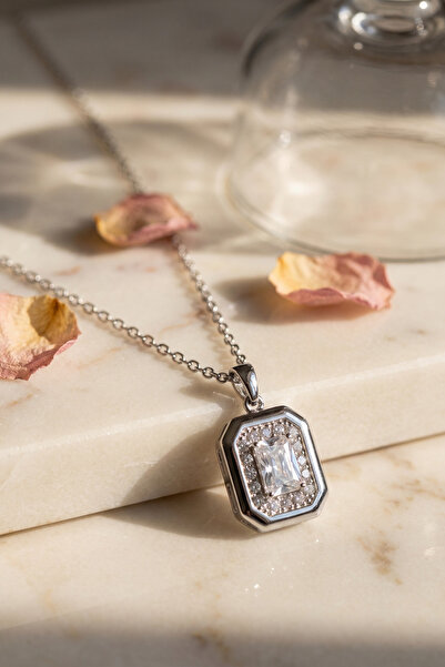 Mega Bazaar 316L Steel Chain Silver Color Square Form Necklace
