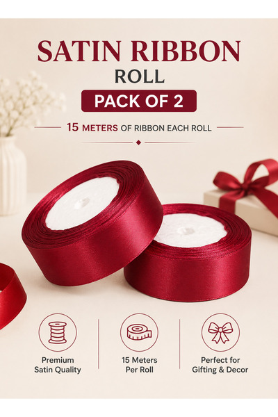 ninex Pack of 2 Premium Satin Ribbon Rolls – 15 Meters Each Roll | Decorative...