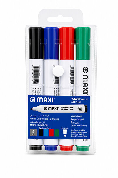MAXİ Whiteboard Marker Chisel Tip 4 Colours Set