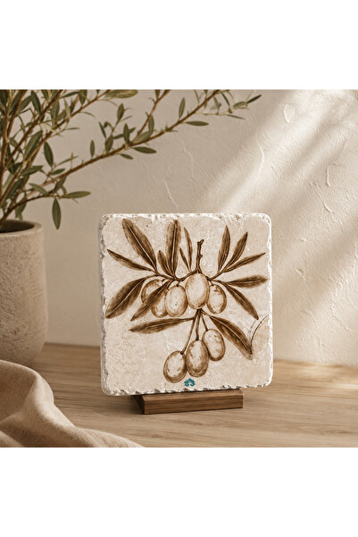Anadolia Olive Branch Patterned Travertine Single Coaster