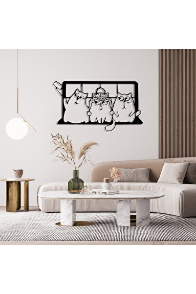 39x70 cm Sevimli Kediler Metal Duvar Dekoru | Dekoratif Metal Tablo | 1,5 mm Çelik