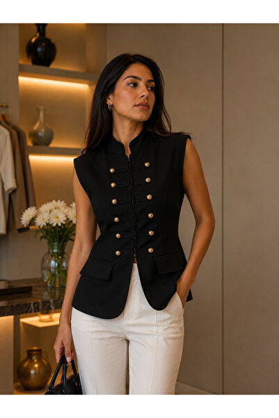 Royteks Fashion Kadın Premium Düğme Detaylı Fermuarlı Yelek