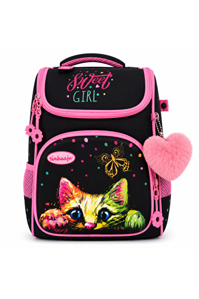 DDA Ghiozdan Școlar pentru Fete Sweet Girl, Negru/Roz, Compartiment Principal...