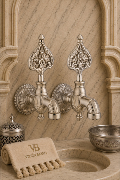 vb vitrinbanyo 2 Pieces Patterned Ottoman Kurna Faucet Satin Brass Heavy Mode...