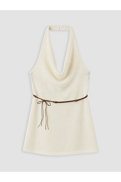 LC Waikiki Beige Halter Neck Belted Blouse