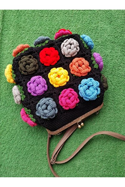 Genel Markalar Metal Klipsli Pamuklu Çanta / Handmade Motifli Retro Çanta