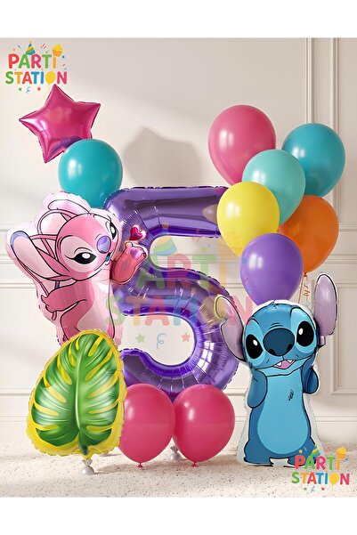 Parti Station Lilo Stitc Balloon and Angel Balloon 5 Years Old 14 Piece Birth...
