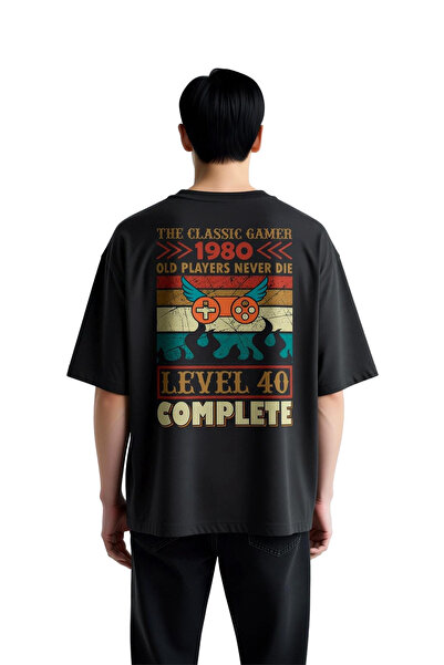 PayBuy Men's Oversize Game-Themed Printed T-Shirt Level Complete Retro Nostal...