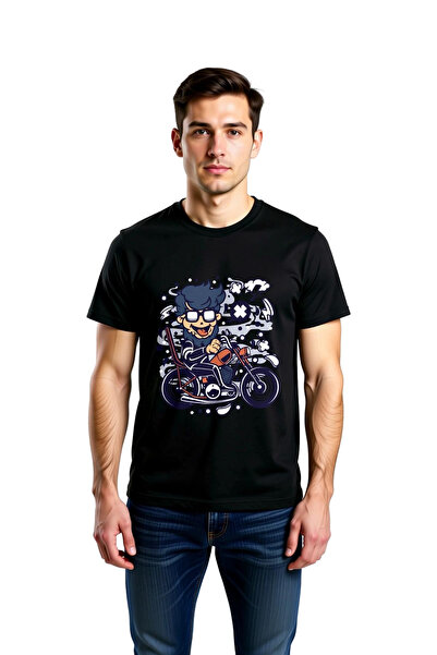 PayBuy Ανδρικό μπλουζάκι με στάμπα Cartoon Man Motorcycle Line Art