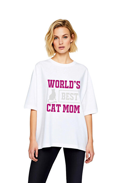 PayBuy تي شيرت نسائي كبير الحجم مطبوع عليه Cat Mom، تصميم مريح، طباعة رقمية، ...