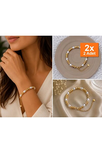 Bozhi Gold Color Bead and Pearl Detailed Bracelet Gold Creative Steel Stylish