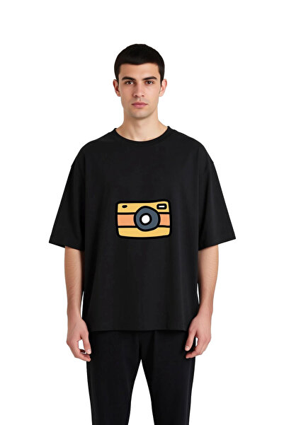 PayBuy Men's Oversize T-Shirt Camera Illustration Printed Relaxed Fit Casual ...