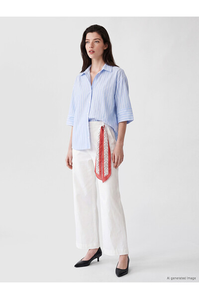 LC Waikiki Lcw Comfort White Wide Leg Women's Trousers with Waist Scarf
