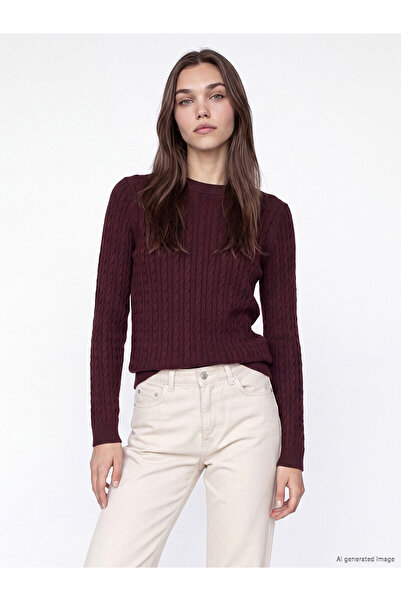LC Waikiki Nevavm Lcw Modest Burgundy Hair Braid Patterned Women's Knitwear S...