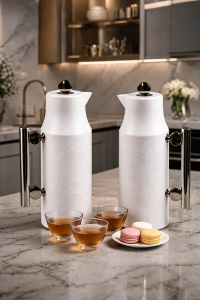 ZALA Twin Thermos Set 1L+1L Embossed Floral Vacuum Flask | Hot & Cold Tea and Coffee | Perfect for Hospitality & Gifting