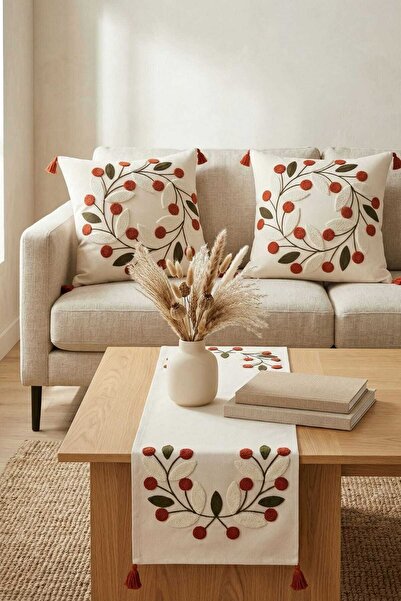 BULDAN NATURA - Papatya Punch Nakışlı Püsküllü Runner 40x130 Cm