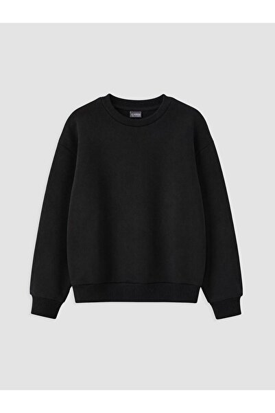 LC Waikiki Black Crew Neck Girl's Thick Sweatshirt