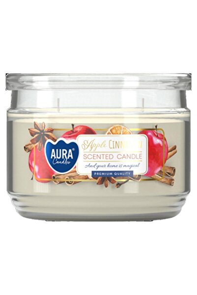 AURA Set 2 x Lumanare Parfumata cu Doua Fitile si Capac, Mar si Scortisoara, ...