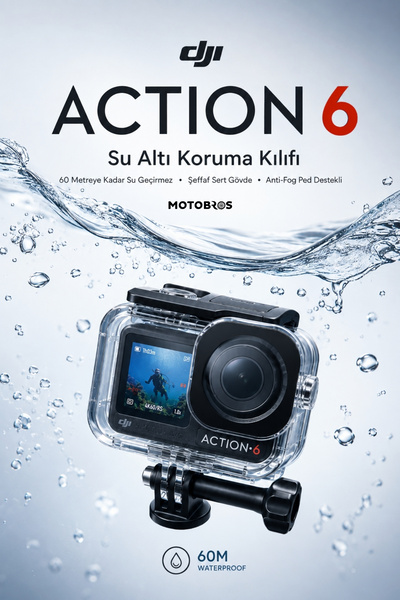 Motobros DJI Osmo Action 6 Uyumlu Su Altı Koruma Kılıfı Su Geçirmez Waterproo...
