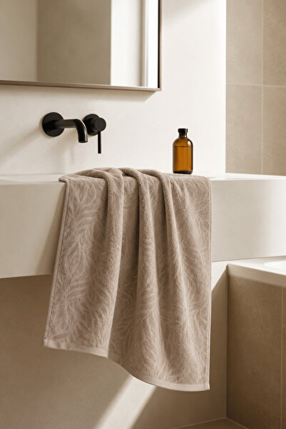 Menderes Home La Notte Flora Queen Velvet Hand Towel Light Beige 50X90 cm